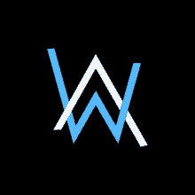 a blue and white logo on a black background that says w