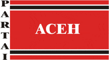 a red and black banner with the word aceh on it