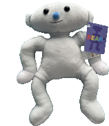 a white teddy bear holding a tag that says bear