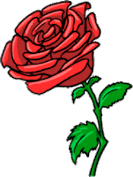 a cartoon of a red rose with green leaves