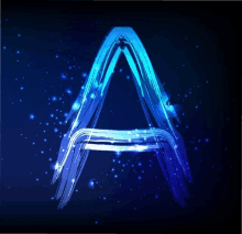 the letter a is glowing in the dark on a dark blue background