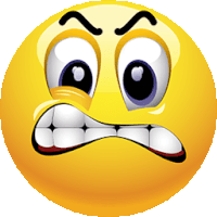 a yellow smiley face with a very angry expression on it