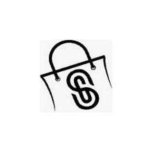 a black and white drawing of a shopping bag with a s on it .