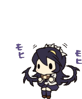 a cartoon drawing of a girl with long black hair and a maid costume