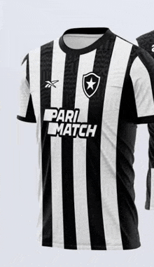 a black and white striped shirt with a star on the front and a shield on the back .