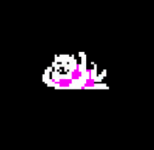 a pixel art of a cat laying down on its back .