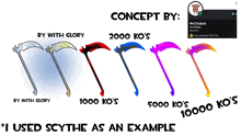 scythes are lined up in a row with the words concept by by with glory