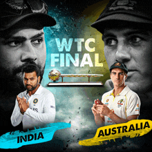 a poster for the wtc final showing india and australia players