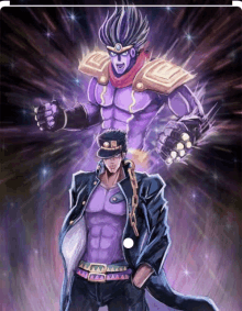 a drawing of star platinum from jojo 's bizarre adventure with a purple background