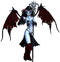 a female demon with a skull on her head