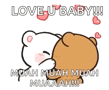 a cartoon of two teddy bears kissing with the words love u baby written above them