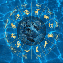 a zodiac circle with the signs of the zodiac including aquarius