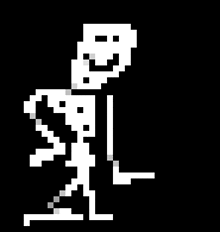 a pixel art drawing of a skeleton with a smiley face .