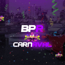 a poster for bpr carnaval with a red car in the foreground