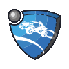 the rocket league logo is a shield with a car on it and a ball .