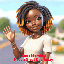 a picture of a girl with dreadlocks and the words good morning have a great day today on the bottom