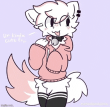 a drawing of a furry character wearing a pink hoodie and black socks .