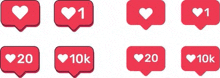 a set of social media icons with hearts on them .