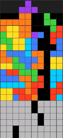 a screen shot of a tetris game with many different colors of blocks