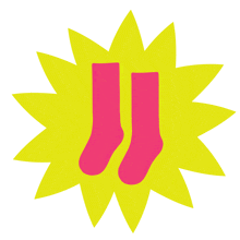 a pair of pink socks are on a yellow starburst