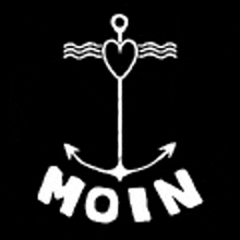 a white anchor with a heart on top of it and the word moin written below it .