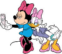 minnie mouse and daisy duck taking a selfie together