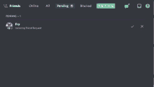 a screenshot of a discord page showing a pending friend request for fry