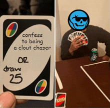 a card that says confess to being a clout chaser