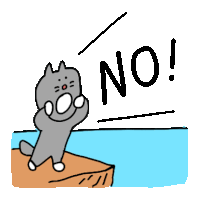 a cartoon of a cat standing on a cliff with the word no above him .