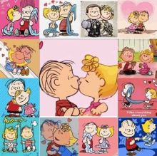 a collage of peanuts characters kissing and hugging