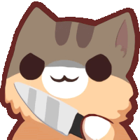 a cartoon cat is holding a large knife in its paw