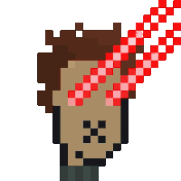 a pixel art drawing of a person with a red and white checkered scarf around their head