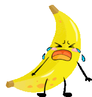 a banana with arms and legs is crying with tears coming out of its eyes