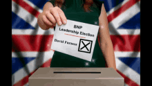 a woman is putting a bnp leadership election vote into a ballot box