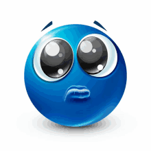 a blue smiley face with big eyes and a sad expression