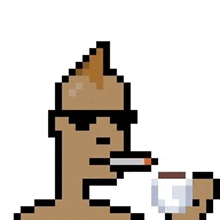 a pixel art illustration of a man smoking a cigarette .