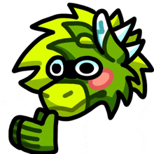 a cartoon drawing of a green monster giving a thumbs up sign