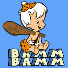 a cartoon of bamm bamm holding a stick