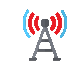 an antenna icon with red and blue waves coming out of it on a white background .