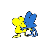 a cartoon of two cartoon characters kissing each other .