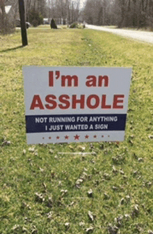 a sign that says i 'm an asshole not running for anything