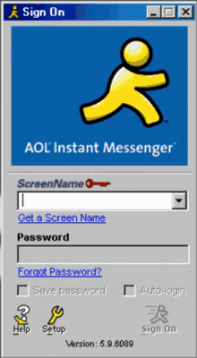 a sign on screen for aol instant messenger on a computer screen