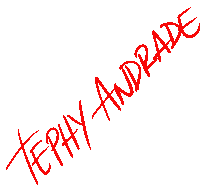 the name tephy andrade is written in red letters on a white background