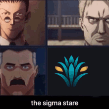 a collage of four pictures with the words the sigma stare on the bottom