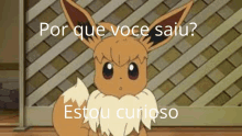 a cartoon eevee with the words " por que voce saiu " above it