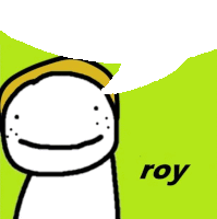 a cartoon character with a yellow hat and the name roy on the bottom