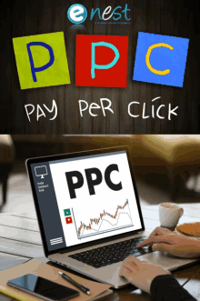 a person is typing on a laptop with the words ppc on the screen