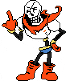 a pixel art drawing of papyrus giving a thumbs up sign