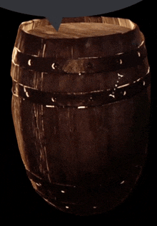 a wooden barrel with a speech bubble pointing to the top