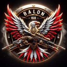 a logo for balon 168 with an eagle holding guns